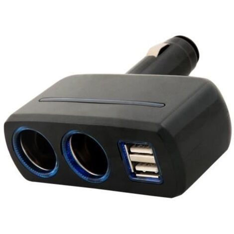 (Noir)Chargeur allume-cigare - Tera - USB double 3,1A - Design 90° - Avec lumière LED - Universel (1/4)