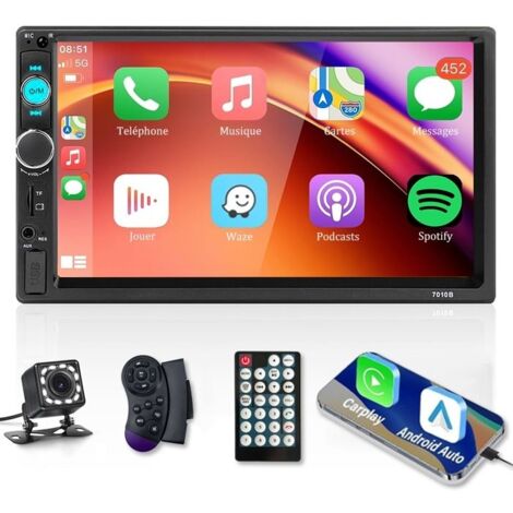 Autoradio Bluetooth 2 Din 7 Pouces - CarPlay et Android Auto - Écran Tactile/Radio FM/AUX/USB/Carte TF - 12 LED Caméra de Recul (1/5)
