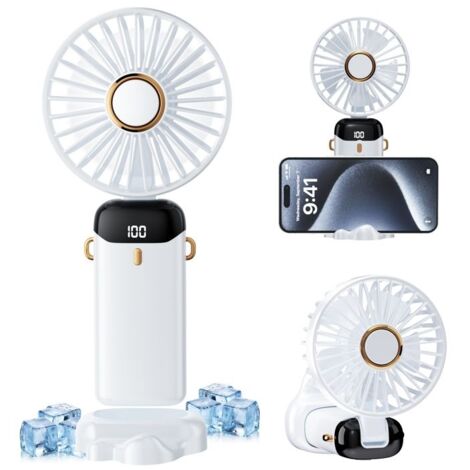 Mini Ventilateur à Main USB Portatif, Ventilateur de Bureau Pliable 5 Vitesses avec Base, Petit Ventilateur de Poche pour-Bleu