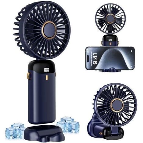 Ventilateur portable 5 en 1 de poche, 2500 mAh, mini ventilateur réglable en 5 vitesses, pliable à 90Dépenser, Bleu (1/5)