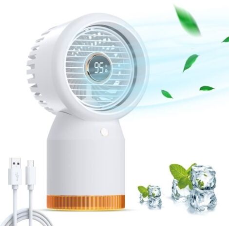 (Blanc)Climatiseur portatif de refroidisseur d'air, Ventilateur de bureau silencieux,4 Vitesses Réglables pour La Chambre, Bureau, Maison (1/4)