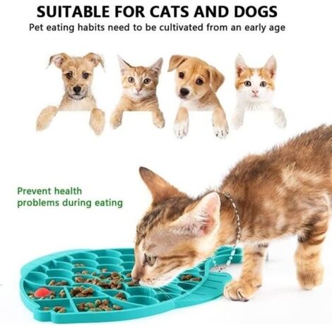 Gamelle d'alimentation lente - Silicone - Anti-glouton pour chat - Vert - Cylindrique - Repas (1/4)