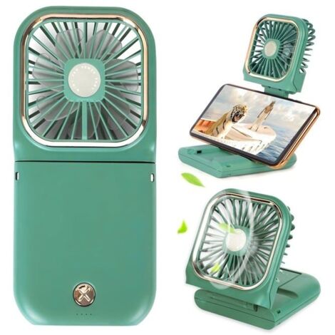 Mini ventilateur portable 5 en 1 à piles comme batterie externe, ventilateur à main rechargeable par USB, vert (1/5)