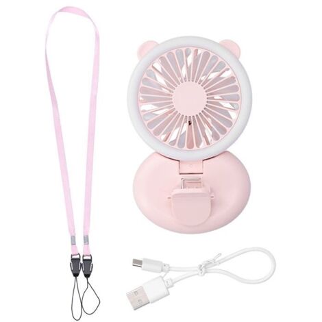 Mini ventilateur portatif à pince pliable USB à 3 vitesses avec sangle de suspension au couRose (1/4)