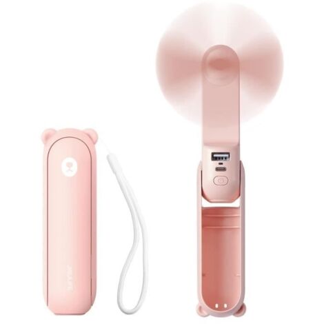 Mini portatif ventilateur à main 3 en 1, rechargeable, ventilateur à piles avec batterie externe fonction lampe de poche-rose (1/4)