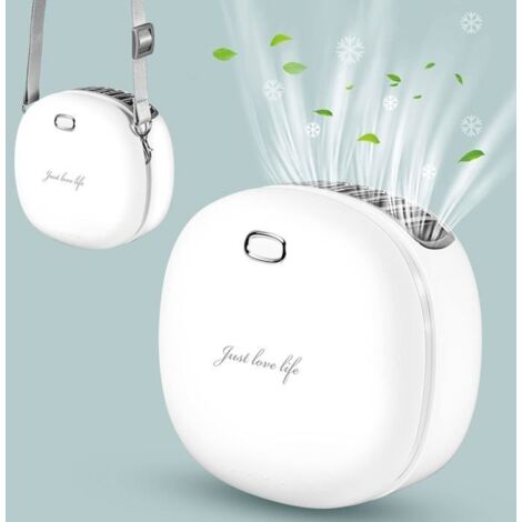 (blanc)Mini ventilateur portatif avec lanière, ventilateur de collier rechargeable par USB, ventilateur portable personnel réglable en vit (1/5)
