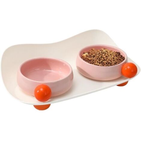 Double Gamelle en Céramique - Bol Anti Éclaboussure - Pour Chien et Chat - 300 ml - Antidérapant - Rose (1/4)