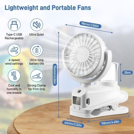 NimNik Mini Ventilateur Portable Rechargeable 5200 MAh – Avec Humidificateur & Brumisateur, 4 Vitesses, Ultra Silencieux Ventilateur Rechargeable Humidificateur