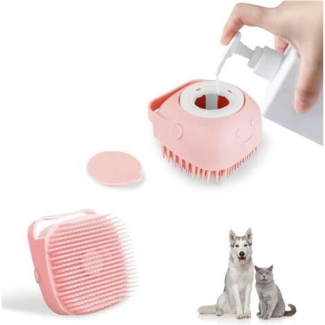 Brosse de bain en silicone pour animaux de compagnie, brosse de massage multifonction et distributeur de shampooing pour chiens (1/4)