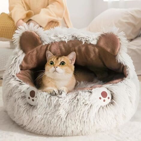 Lit pour Chat, Niche pour Chat, lit pour Animaux de Compagnie pour Chats et Chiens, lit nid pour Chat, Maison pour Chat(Marron 40cm) (1/4)