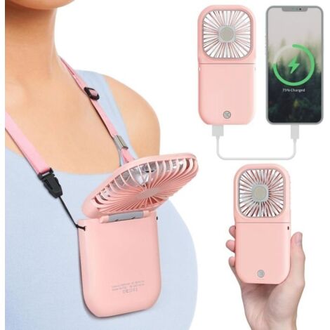 (Rose)Mini ventilateur de poche portable – Ventilateur personnel rechargeable Mini ventilateur de refroidissement alimenté par USB Banque