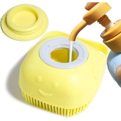 Brosse de bain pour chien,brosse de massage pour animaux de compagnie, distributeur de shampoing,brosses en Silicone souple(jaun (1/5)
