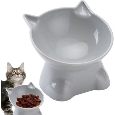 Gamelle surélevée pour chat avec support incliné et anti-vomissement - Gamelle de protection pour chat - Inclinable à 15Dépenser - Gris (1/4)