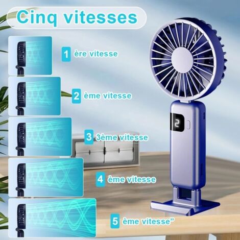 Mini Ventilateur Portable Pliable USB Avec Affichage Numérique - Gris Violet, Idéal Voyage Et Maquillage