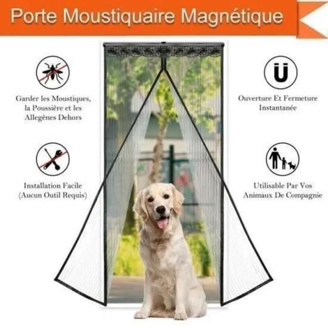 Rideau de Porte magnétique/Moustiquaire porte Magnétique pour portes fenêtres Anti Moustiques Mouches Noir 210x90cm (1/4)