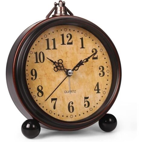 Réveil à batterie, veilleuse, horloge de table analogique vintage super silencieuse et sans tic-tac pour chambre à coucher, chevet, (1/4)