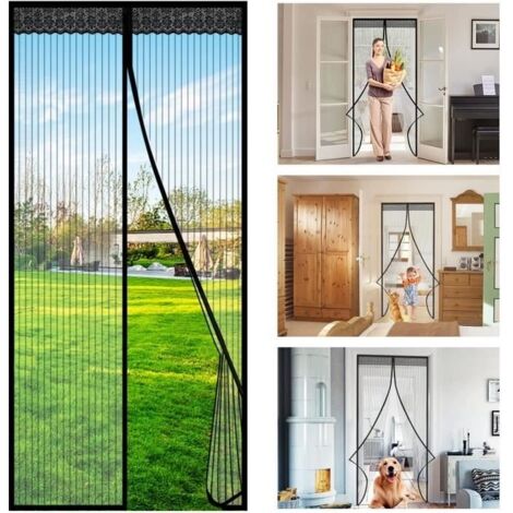 Moustiquaire Porte/Rideau de Porte Moustiquaire Magnétique Fermeture Automatique pour Portes de balcon,Salon (90x210cm,Noir) (1/4)
