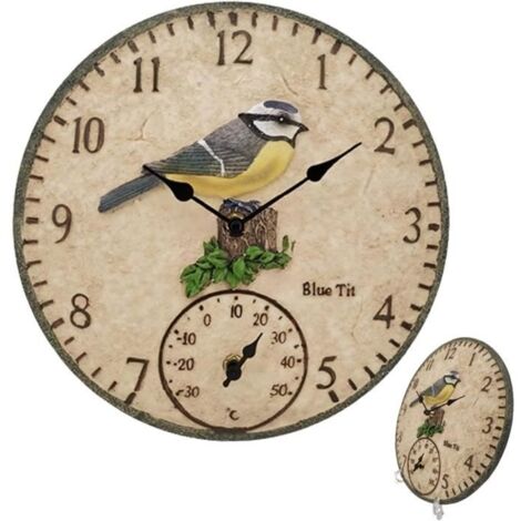Horloges de Jardin Horloge extérieure étanche Horloge Murale Intelligente avec thermomètre en résine rétro-horloge murale décoration