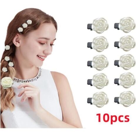 Pinces à Cheveux,accessoires de cheveux de mariage,Pince Cheveux fleur rose élégant,pour Quotidien,Fête,cérémonie,anniversaire,blanc (1/4)