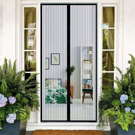 Rideau de Porte magnétique/Moustiquaire porte Magnétique pour portes fenêtres Anti Moustiques Mouches Noir (90x210 CM) (1/4)