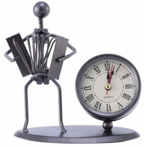 Horloge de table - Horloge de bureau vintage Horloge de vélo en métal accordéon Figurine de musicien Horloge de table rétro (1/5)