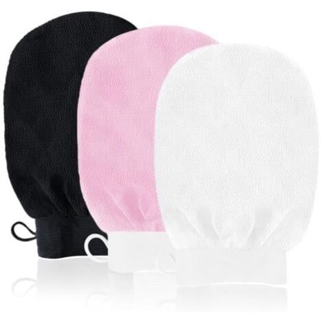 (Rose, Noir, Blanc)Gants de Gommage pour Hammam - 3 Pcs - Exfoliant Sûr et Efficace - Rose, Noir, Blanc (1/4)
