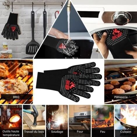 Gants de Barbecue, Universel Gants Four Anti Chaleur Jusqu'à 800°C, Antidérapants Ignifuge Gant
