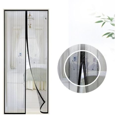 Moustiquaire porte Magnétique 90x210cm Rideau Moustiquaire à Aimantée pour Couloirs, Portes, Patio (Noir) (1/4)