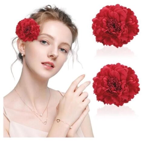 (Rouge)Barrette à cheveux - Non spécifié - Pivoine Rouge - 2 pièces - Tissu de haute qualité - Design élégant (1/4)
