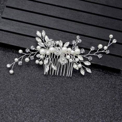 Peigne Epingle,mariage cristal peigne cheveux,Femme Perle Bijoux ,Bijoux Cheveux Mariée Peigne, Élégant Bijoux de tête (1/4)