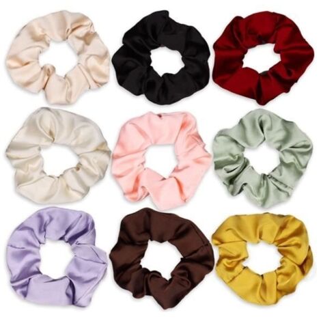 (De nombreuses couleurs brillantes et neutres)Chouchous Cheveux - Non spécifié - 9 Pièces - Satin Confortable - Élastiques - Multiusages (1/4)