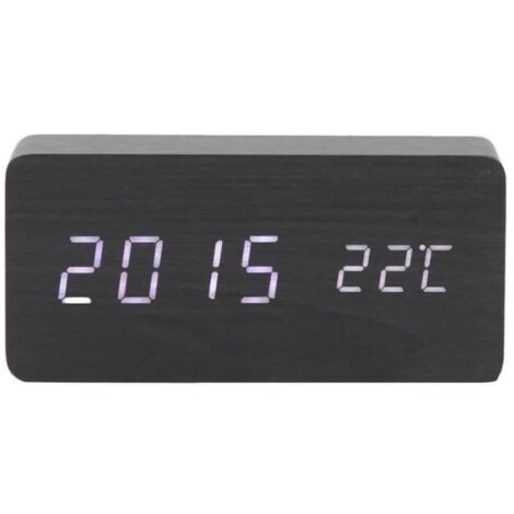 Horloge,Multicolore contrôle du son en bois bois carré LED réveil Table de bureau thermomètre numérique bois USB-AAA - Type 1 (1/4)