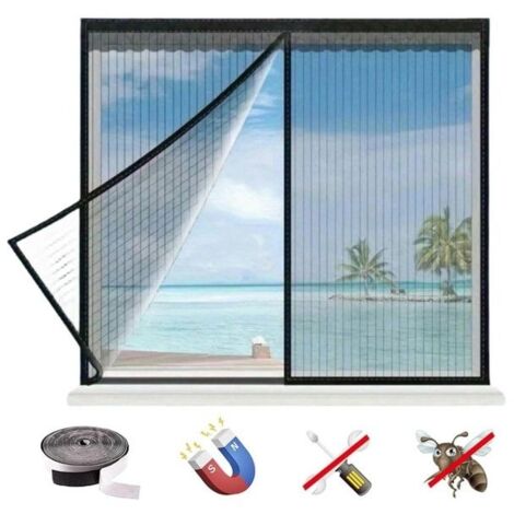(noir)Moustiquaire de fenêtre, 150 x 130 cm, sans perçage, pour fenêtres, portes, terrasses, (noir, 1 pièce) (1/5)