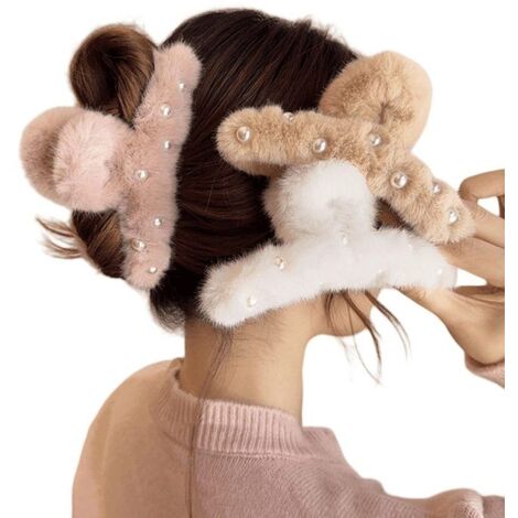 Pince à cheveux, pince à cheveux en peluche de perles artificielles, accessoires pour cheveux d 'automne et d 'hiver, accessoires (1/5)