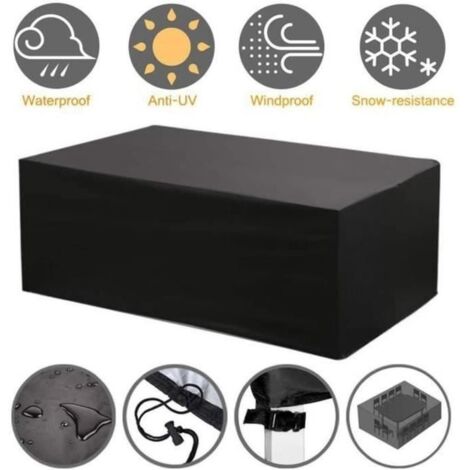 (Noir)Housse de protection pour salon de jardin - Tissu Oxford anti-vent/pluie - 213x132x74cm - Noir (1/4)