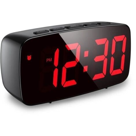 Réveil Numérique, Réveil LED, Petite Horloge avec Snooze, Luminosité Réglable, Mode Jour de Travail, 2 Modes d 'Alimentation