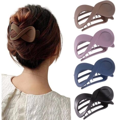 (Marron, violet, bleu foncé et noir)Lot de 4 Pince à Cheveux Grande Vintage - 8cm - Antidérapantes - Barrette Cheveux Epais pour Femmes et Filles (1/5)
