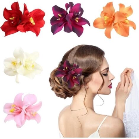 (Colorée et variée)Pince à Cheveux - Fleur - Hawaïenne - Antidérapante - Colorée - 5 Pièces (1/4)