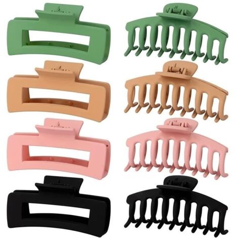 8 Pack Large Hair Claw Clips, Matte Nonslip Strong Hold Banana Square Hair Claw Clips for Thick Thin Fine Long Hair (1/4)