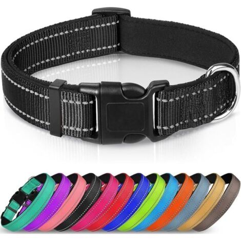 Collier réfléchissant pour chien, rembourré en néoprène doux, en nylon respirant, réglable pour petits chiens, noir, S (1/5)