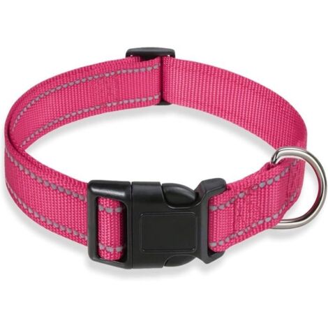 Collier réfléchissant pour chien avec boucle réglable en nylon de sécurité pour chiens de petite,moyenne,grande taille,rose vif XL (1/5)