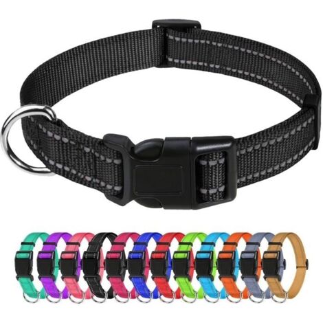 Collier pour Chien, Collier en Nylon Réfléchissant Réglable Classique Convient pour Petit Chiens, Noir, 2.0cm Largeur (S, 30-40cm)