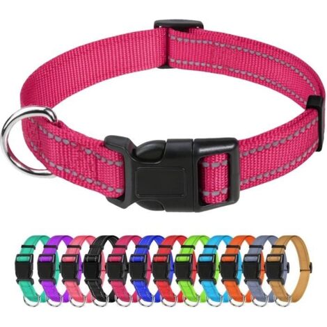 Collier pour Chien, Collier en Nylon Réfléchissant Réglable Classique Convient pour Petit Chiens,Rose Vif,2.0cm Largeur ,S,30-40cm (1/5)