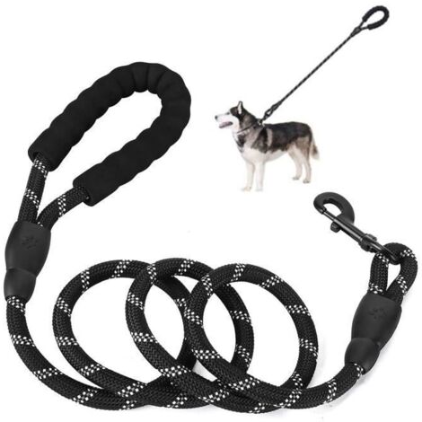 (Noir)Laisse pour Chien Corde 2m - Poignée Rembourrée - Réfléchissante - Noir (1/4)