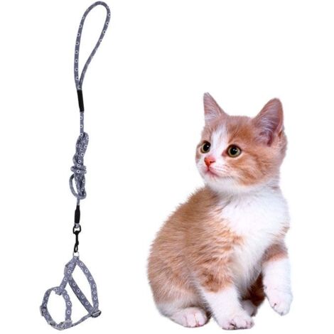 (gris foncé avec petites fleurs)Harnais pour chat S - Gris foncé avec fleurs - Sangle de poitrine - Laisse incluse (1/5)