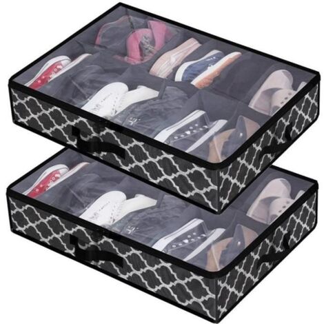 Boîte de Rangement pour Chaussures Pliable Organisateur de Porte-Chaussures Sous Le Lit avec Séparateurs,Noir 1 (1/4)