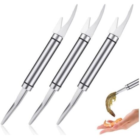 Couteau Éplucheur de Crevettes, 3pcs Couteau à Gueule de Poisson Multifonctionnel 5 en 1 pour Crevettes Acier Inoxydable Couteau de (1/4)