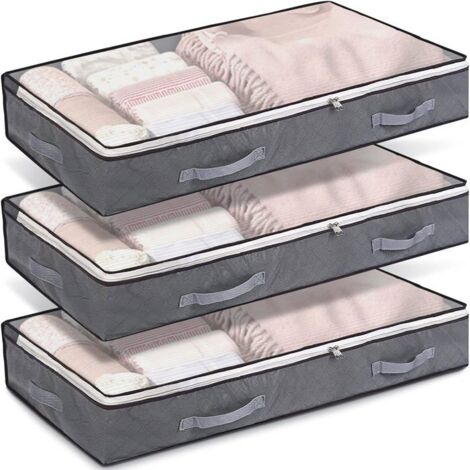 (Gris)3 PCS Sac de Rangement Sous Lit, 75L Grande Capacité Sac à Vêtements Pliable Housse de Rangement pliable Poignée (100x50x15cm,Gris) (1/5)