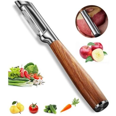 (Argent, marron)Éplucheur de légumes - Multifonctionnel - Acier inoxydable 304 - Design ergonomique - Couleur argent et marron (1/4)