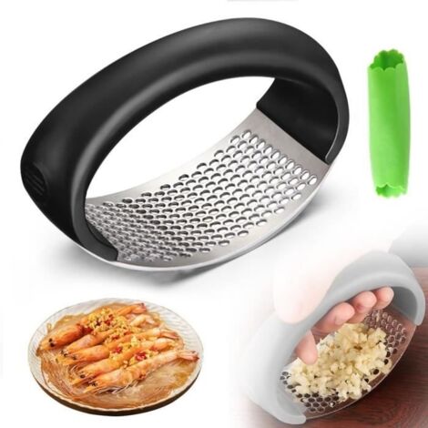 Presse ail inox,Éplucheur d'ail,Coupe-ail, Presse-ail à bascule pour légumes hachés, Presse-ail à bascule en acier inoxydable (1/3)